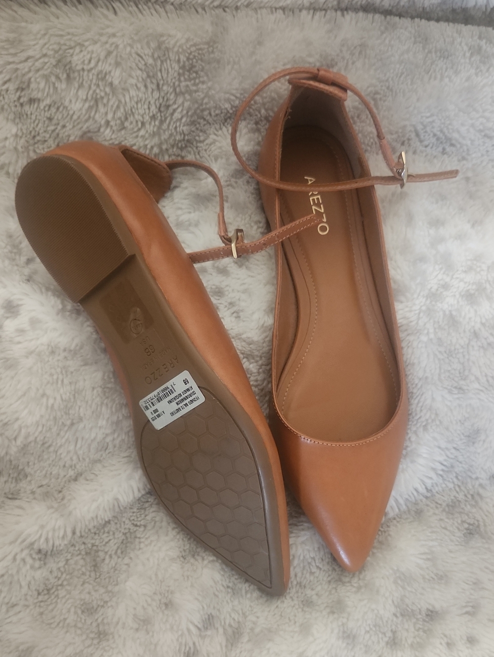 Arezzo Women's Cognac Pointed Ankle-Strap Flats